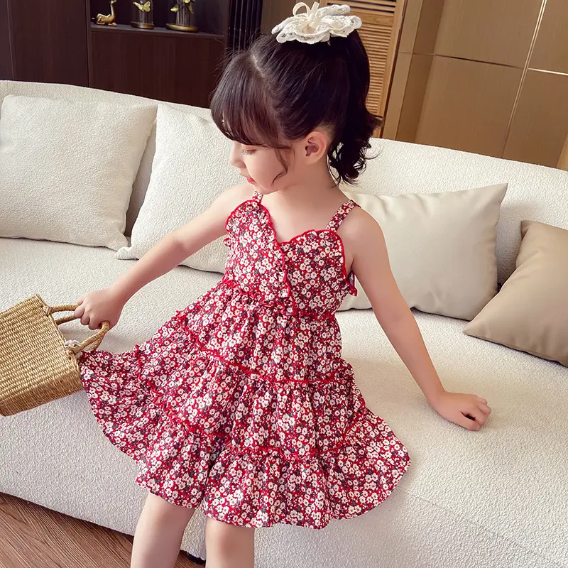 Girls Summer Sling Dress Flower Princess Dress Fashionable Children'S Leisure Clothing Baby Kids Clothes Sweet Floral Vestidos