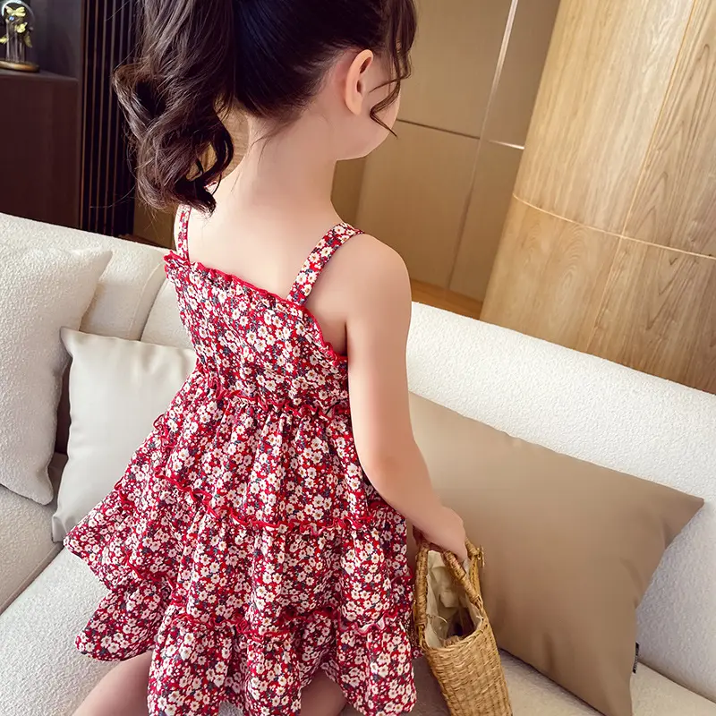Girls Summer Sling Dress Flower Princess Dress Fashionable Children'S Leisure Clothing Baby Kids Clothes Sweet Floral Vestidos