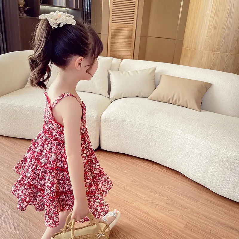 Girls Summer Sling Dress Flower Princess Dress Fashionable Children'S Leisure Clothing Baby Kids Clothes Sweet Floral Vestidos