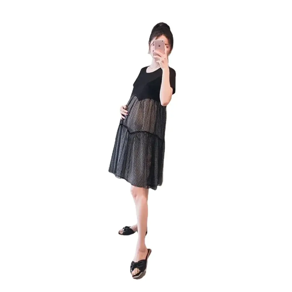 2025 Summer Loose Maternity Fashion Dress Short Sleeve O-Neck Cotton Patchwork Gown Dress Pregnant Woman Loose vestidos