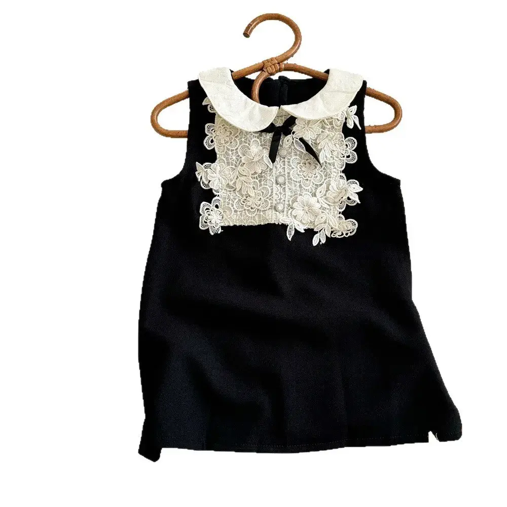 Bear Leader Korean Version Black and White Fashionable Girls' Casual Clothes Summer New Item Doll Collar Lace Sleeveless Dress