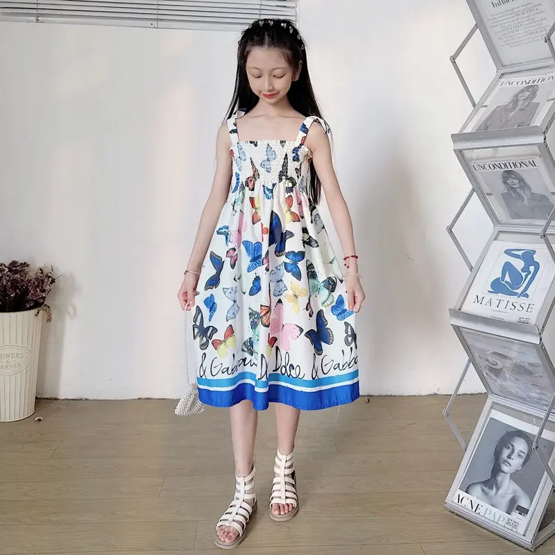 Little Girl Designer Butterfly Dress Summer Casual Printed A-line Clothes Elegant Princess Cotton Costumes for 2 To 10 Years