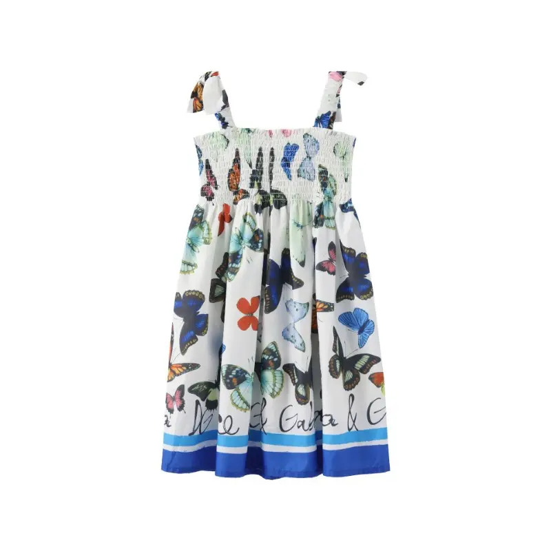 Little Girl Designer Butterfly Dress Summer Casual Printed A-line Clothes Elegant Princess Cotton Costumes for 2 To 10 Years