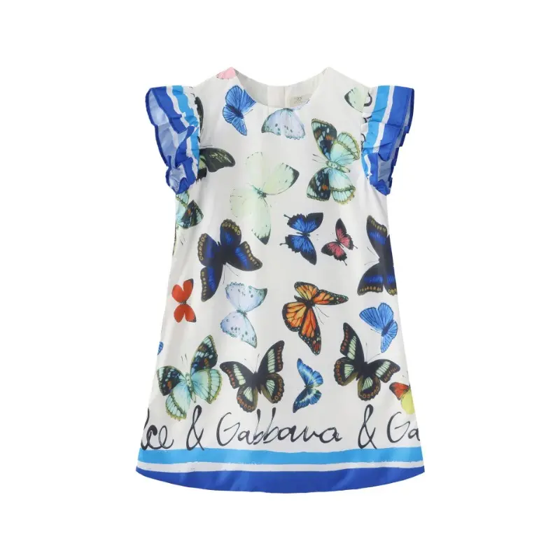 Little Girl Designer Butterfly Dress Summer Casual Printed A-line Clothes Elegant Princess Cotton Costumes for 2 To 10 Years