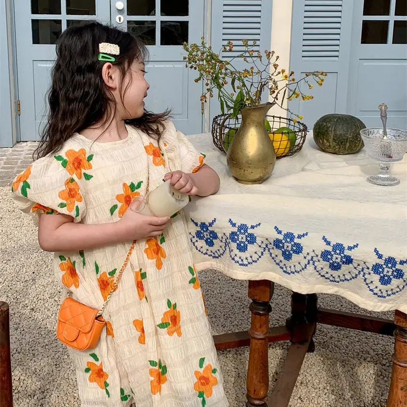 New Girls Summer Princess Dress Breathable Short-Sleeved Dress Lady Sweet Floral Vestidos Children'S Clothing Baby Kids Clothes