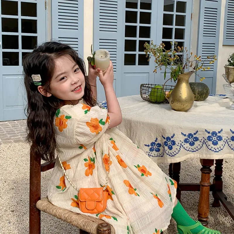 New Girls Summer Princess Dress Breathable Short-Sleeved Dress Lady Sweet Floral Vestidos Children'S Clothing Baby Kids Clothes