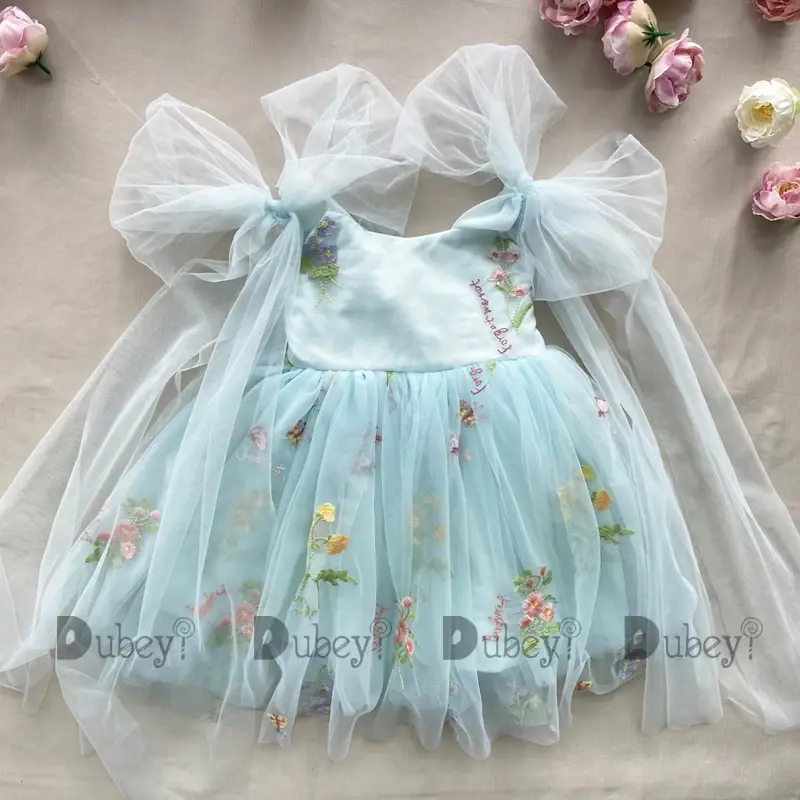 Boutique Baby Girl Forest Summer Dress Floral Bows Embroidery Ballerina Dance Performance Dress Girls Tutus Clothes Stock