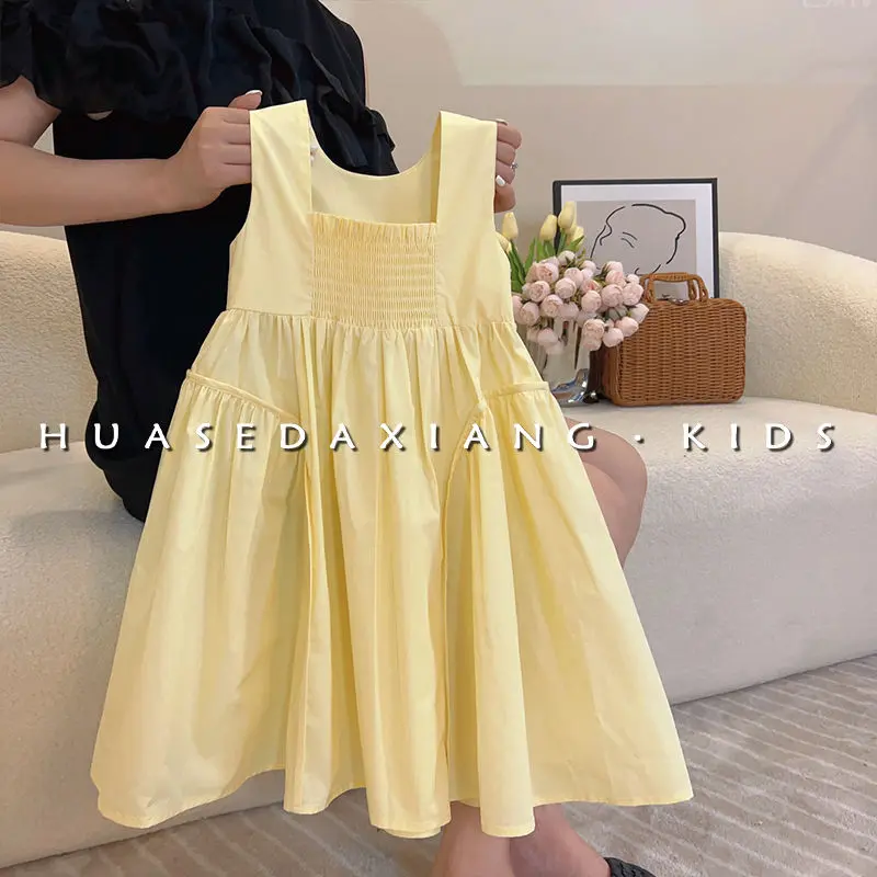 Baby Girls Dress Korean Children's Clothing Summer Girls Small Fresh Solid Color Sleeveless Dress