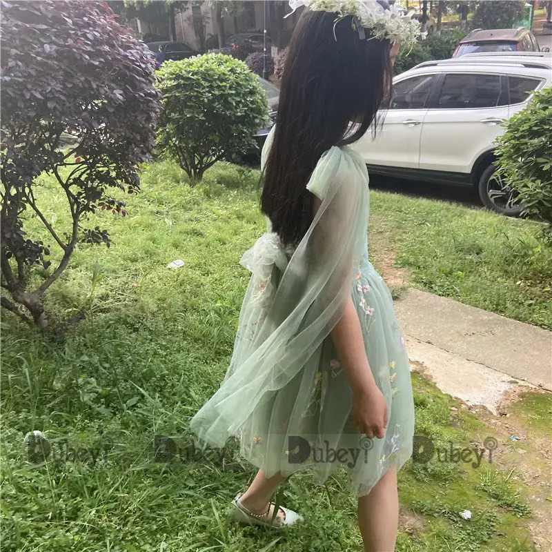 Boutique Baby Girl Forest Summer Dress Floral Bows Embroidery Ballerina Dance Performance Dress Girls Tutus Clothes Stock