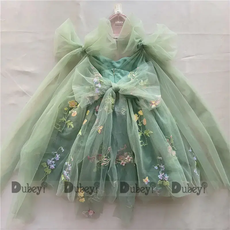 Boutique Baby Girl Forest Summer Dress Floral Bows Embroidery Ballerina Dance Performance Dress Girls Tutus Clothes Stock