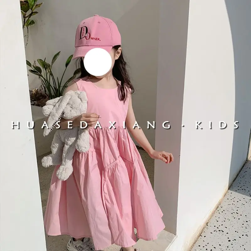 Baby Girls Dress Korean Children's Clothing Summer Girls Small Fresh Solid Color Sleeveless Dress