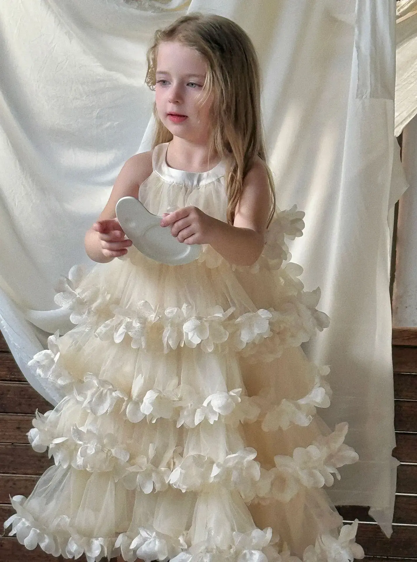 New Children Clothing Girls  Flower Layered Long Dress Korean Princess Dress 2025 Spring Summer  girl dress