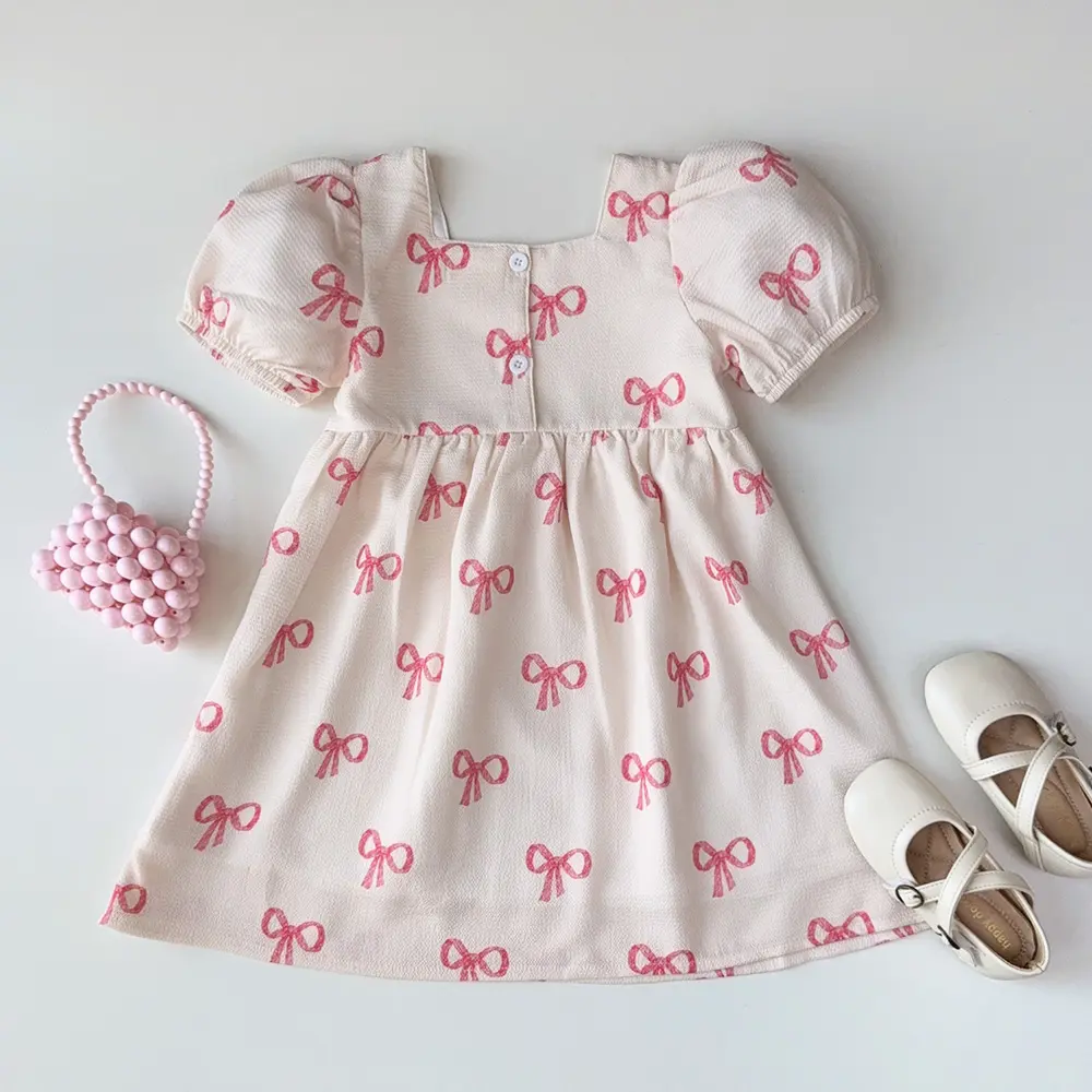 3 4 5 6 7 Year Old Kids Dress Summer Short Sleeved Square Neck Girls Casual Dresses Basic and Simple Children's Clothing