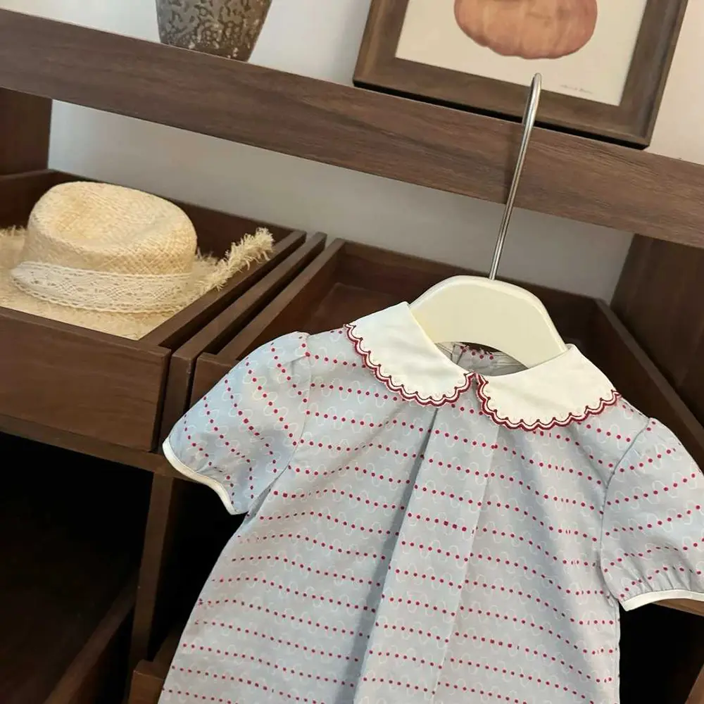 Cute Doll Collar Princess Girls Dress 2025 New Summer Embroidered Short Sleeve A-line Kids Dresses Korean Style Children Clothes