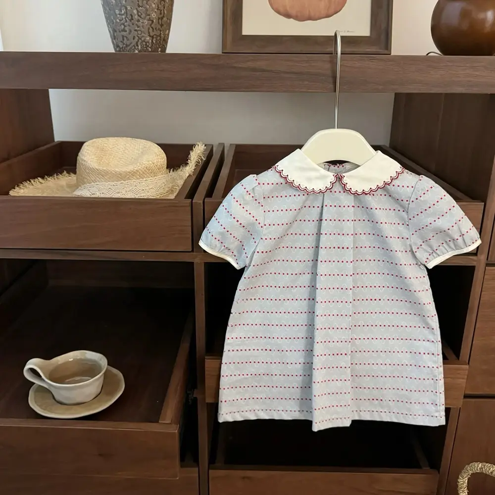 Cute Doll Collar Princess Girls Dress 2025 New Summer Embroidered Short Sleeve A-line Kids Dresses Korean Style Children Clothes
