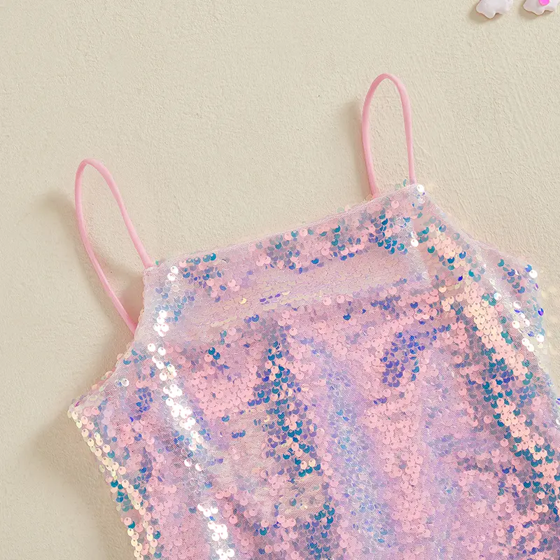 Children Kids Girls Dress Sequins Layered Mesh Ruffles Sleeveless Spaghetti Strap Casual Dress Toddler Summer Princess Dress
