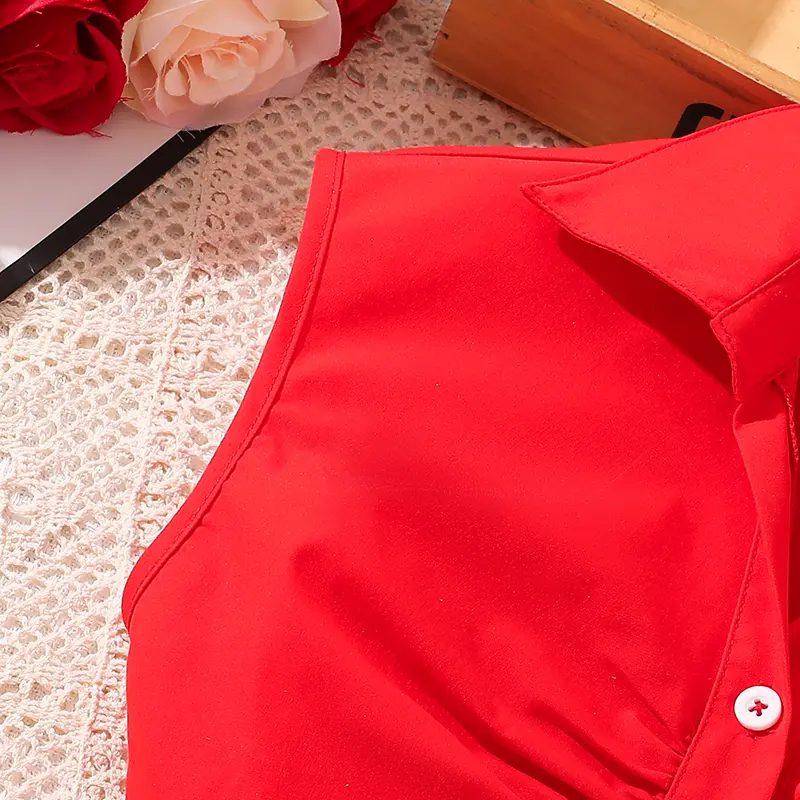 Red Dress For Preteen Girls Chic 2025 Summer New Openwork Waist Elegant Style Girls Dress Sweet Style Ootd Dating Festival Dress