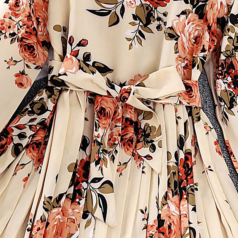 Korean Style Dress Spring Autumn Casual Clothes Sets For Children Beige White Long-Sleeved Flower Dress Elegant Classic Style