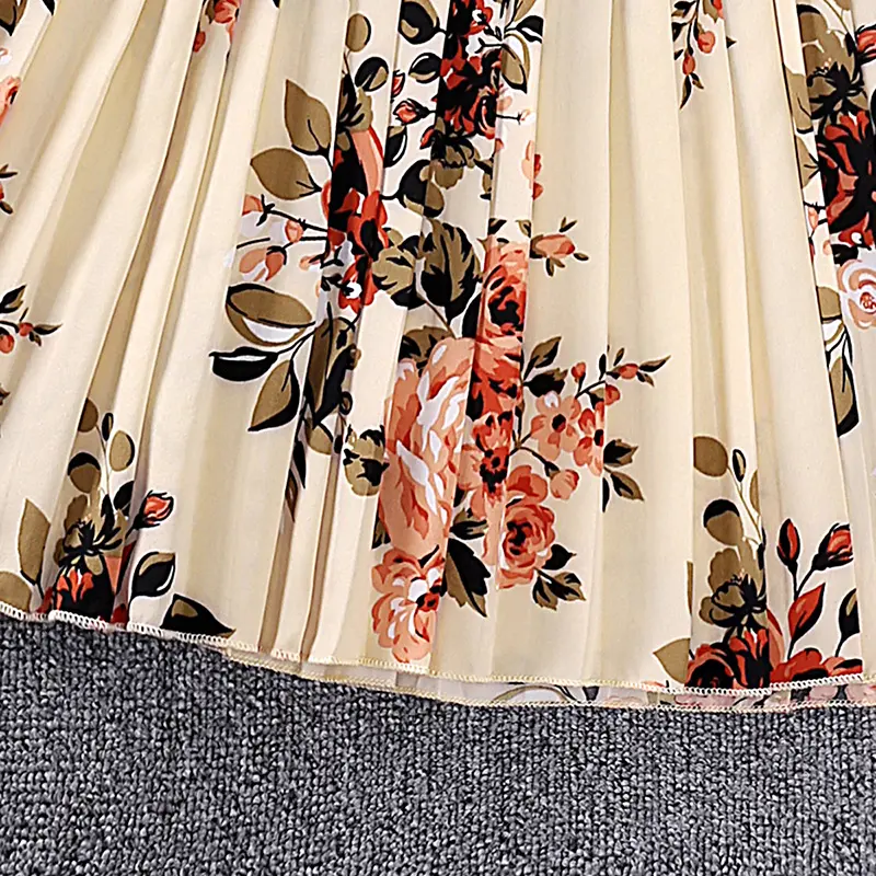 Korean Style Dress Spring Autumn Casual Clothes Sets For Children Beige White Long-Sleeved Flower Dress Elegant Classic Style