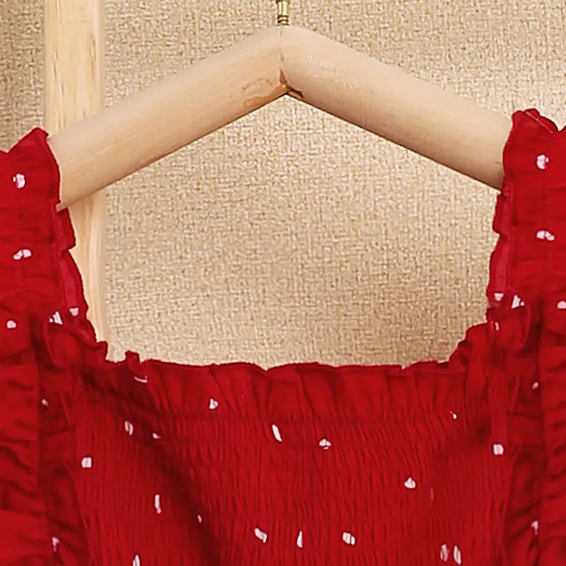 Summer Girl Clothes Sleeveless Dress Lace Cuff Suspender dress square neck Polka Dot Princess skirt elegant party dress