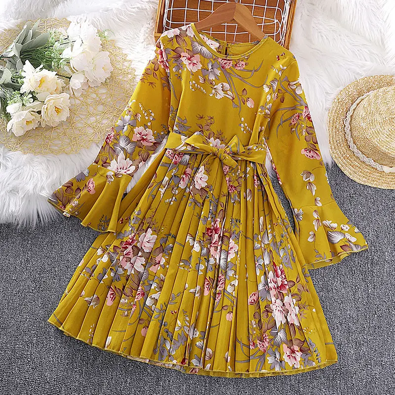 Girl Clothing Fashion For 5-12Ys Kids Outfit Retro Floral Print Ball Gown Dress New Designed Classic Daily Casual Vacation Dress
