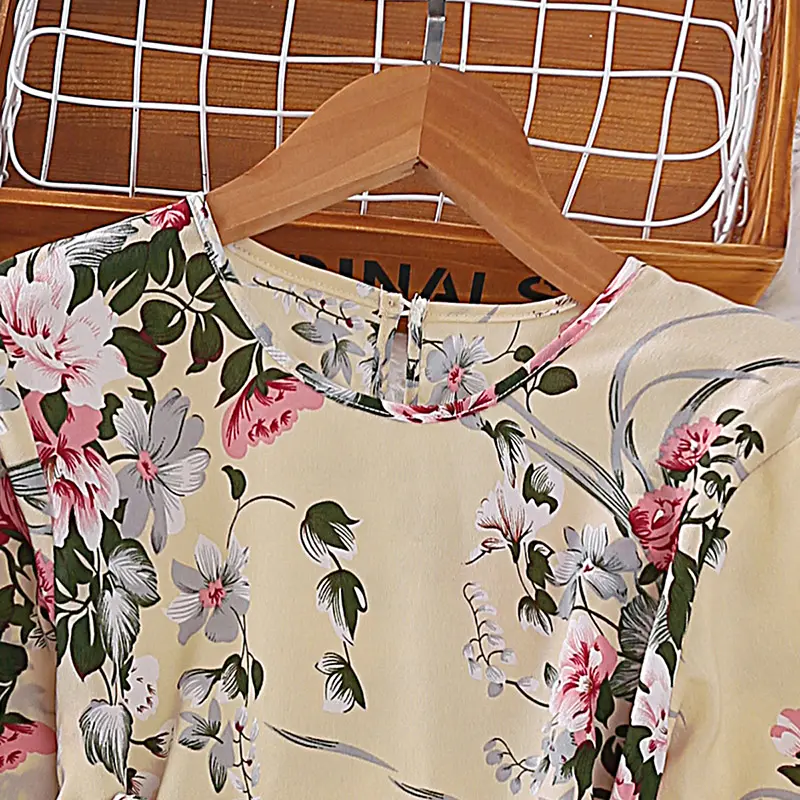 Girl Clothing Fashion For 5-12Ys Kids Outfit Retro Floral Print Ball Gown Dress New Designed Classic Daily Casual Vacation Dress