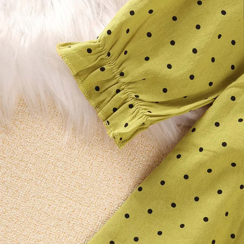 New Spring Autumn Girl's Net Gauze Lace Splicing Long-Sleeved Dress Polka Dot Cute Skirt Casual Kids Children Loose Comfortable
