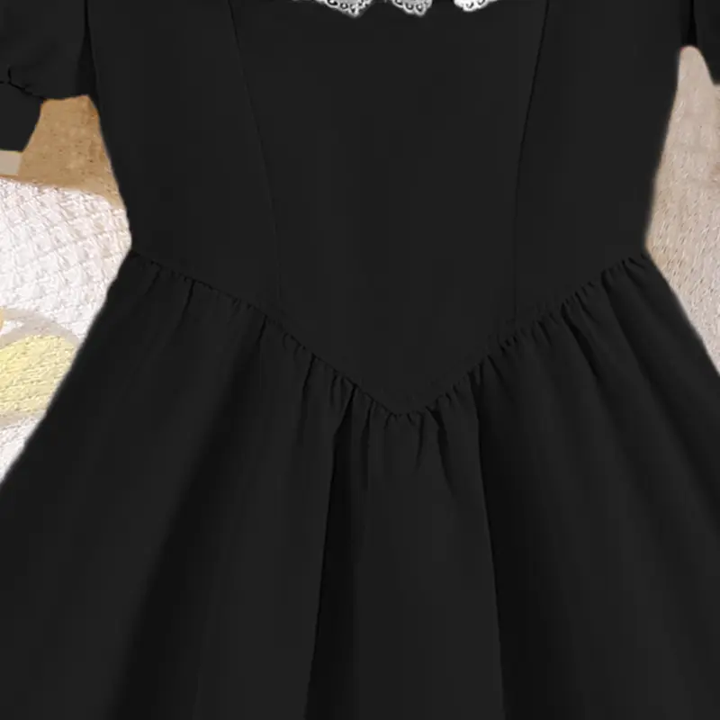 Children's Dress Solid Color Square-Neck Short-Sleeved Princess Dress Brief Elegant Style Loose Comfortable Stylish Girl Clothes
