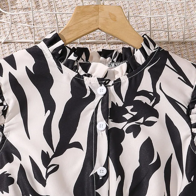 Elegant Style Girls Printed Sleeveless Maxi Dress Summer Wing-Sleeve Belted Vintage Dress Daily Casual Family Gathering Party Cl