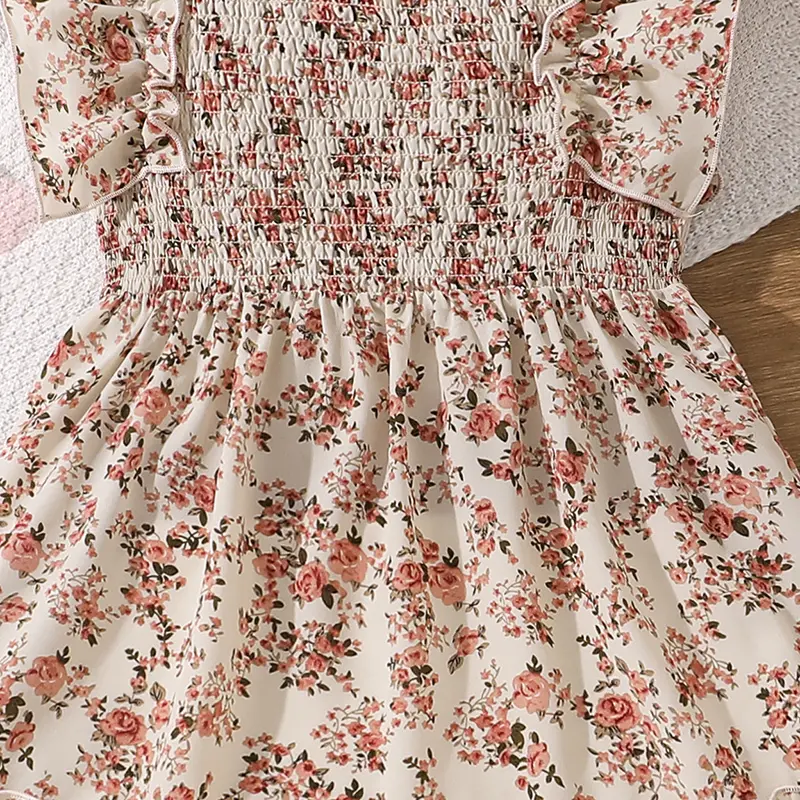 8-12 Girls' DressesSummer Everyday Casual Chic Sweet Cute Square Neck Flutter Floral Long Dress