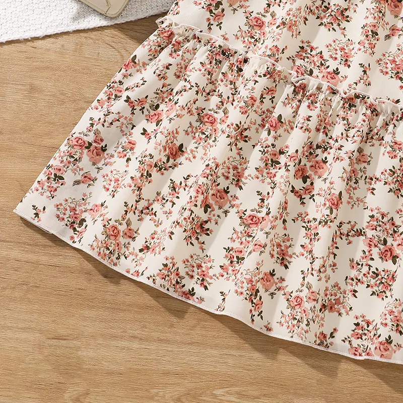 8-12 Girls' DressesSummer Everyday Casual Chic Sweet Cute Square Neck Flutter Floral Long Dress