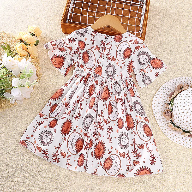 Dress For 3-8 Years Little Girls White Cute Floral Print Floral Dress Loose Comfortable Pastoral Causal Style Daily Clothes