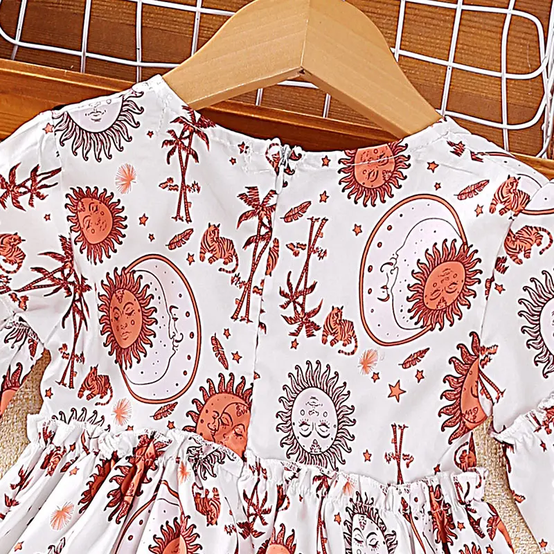 Dress For 3-8 Years Little Girls White Cute Floral Print Floral Dress Loose Comfortable Pastoral Causal Style Daily Clothes