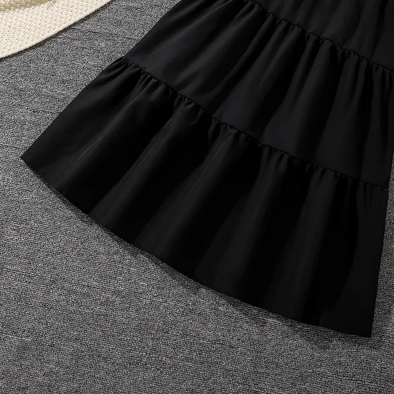 Trendy Girls Sets Solid Color Sets White Bow-knot T-shirt & Black Maxi Skirt 2 Pcs Korean Style Cute Sets Girls Suits