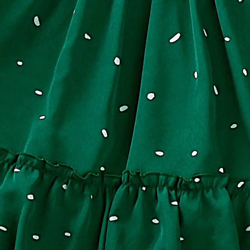Dress Kids Girls Dark Green Cute Princess Dress 2-6 Years Short Sleeve Dress Square Collar Puff Sleeve Layered Dress