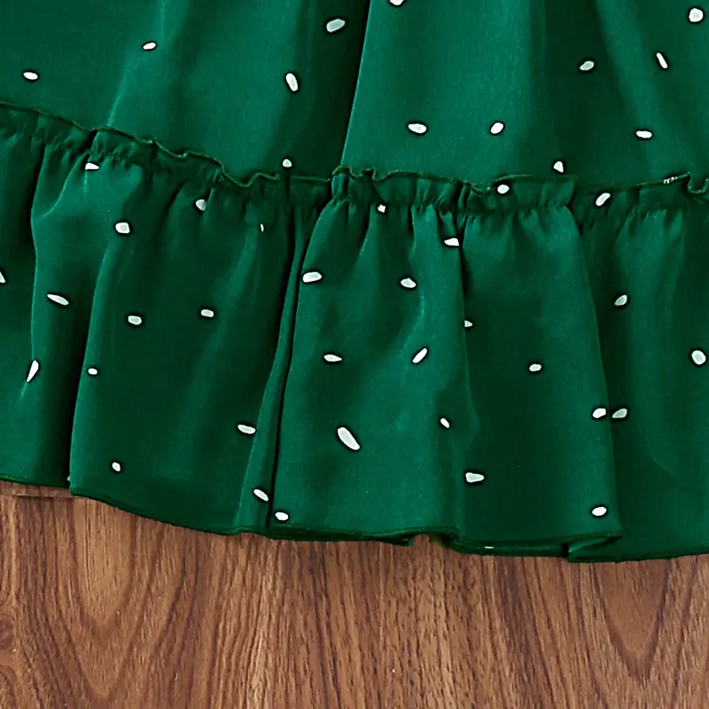Dress Kids Girls Dark Green Cute Princess Dress 2-6 Years Short Sleeve Dress Square Collar Puff Sleeve Layered Dress
