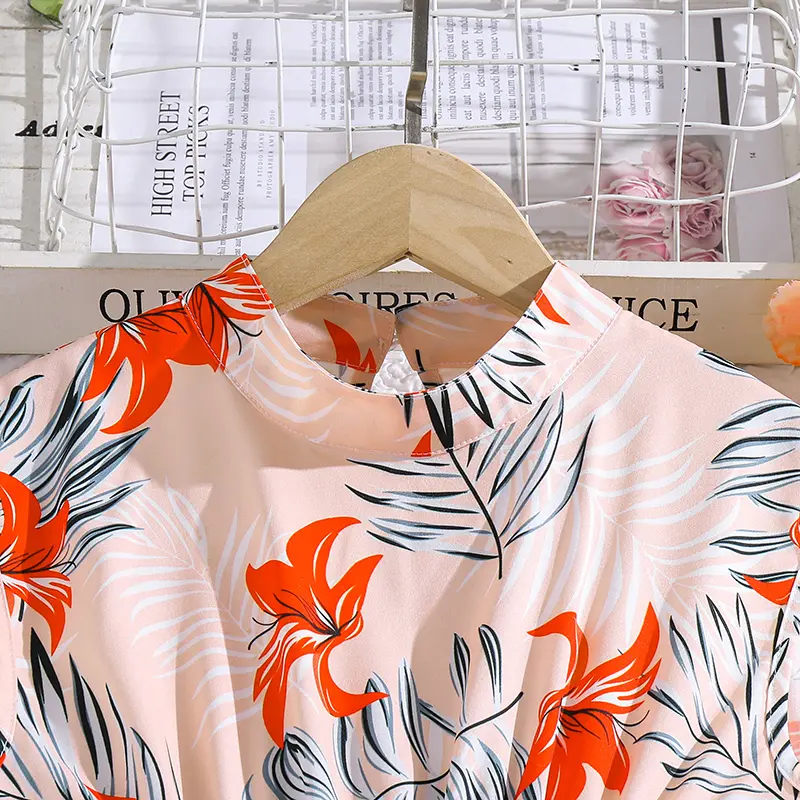 Fashion Summer Kids Dress For Girls 8-12 Years Pink Sleeveless Flower Dress Birthday Party Summer Holiday Daily Stylish Clothes