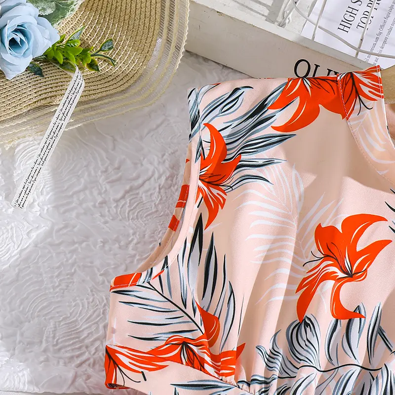 Fashion Summer Kids Dress For Girls 8-12 Years Pink Sleeveless Flower Dress Birthday Party Summer Holiday Daily Stylish Clothes