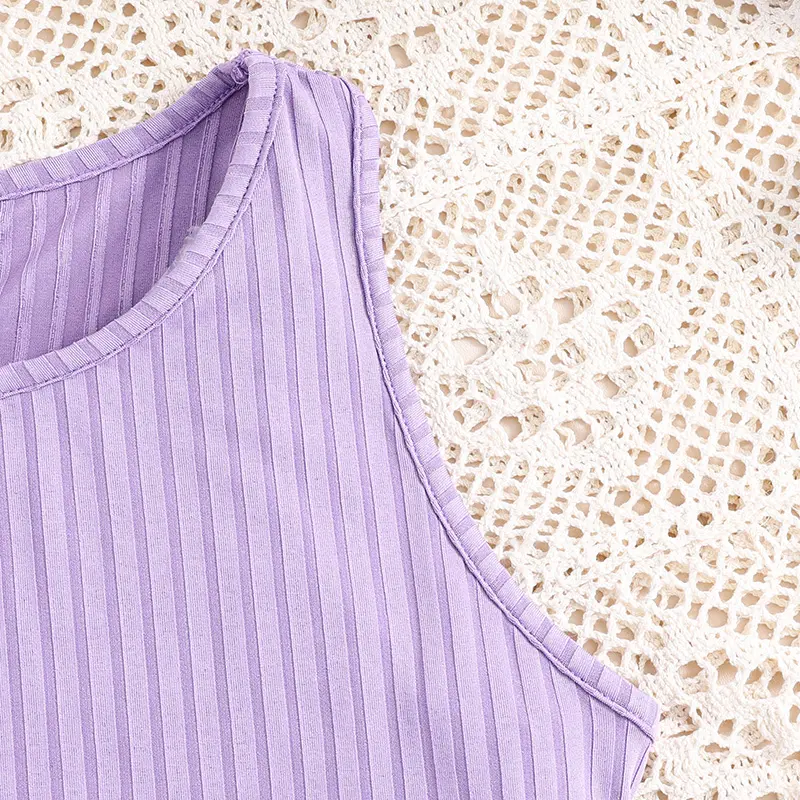 2024 Summer Girls Purple Sleeveless Vest Dress Preppy Style Outifits Holiday Vacation Party Daily Casual Cute Sporty style