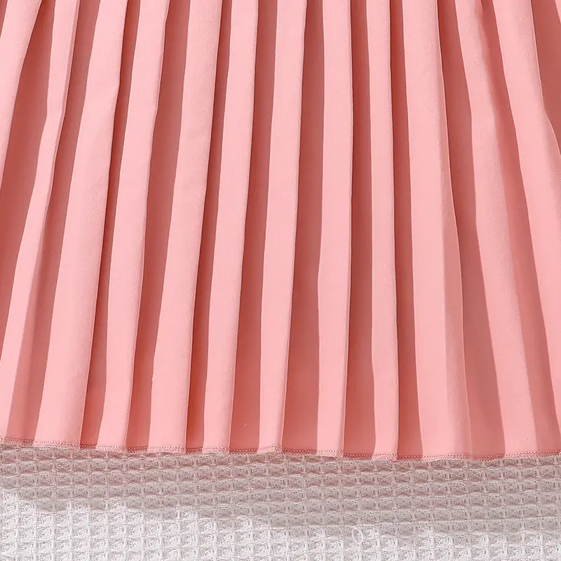 Fashion Versatile Summer Dress For Girl Pink Sleeveless Pleated Dress & Belt Sweet Elegant Resort Vacation Style Princess Dress