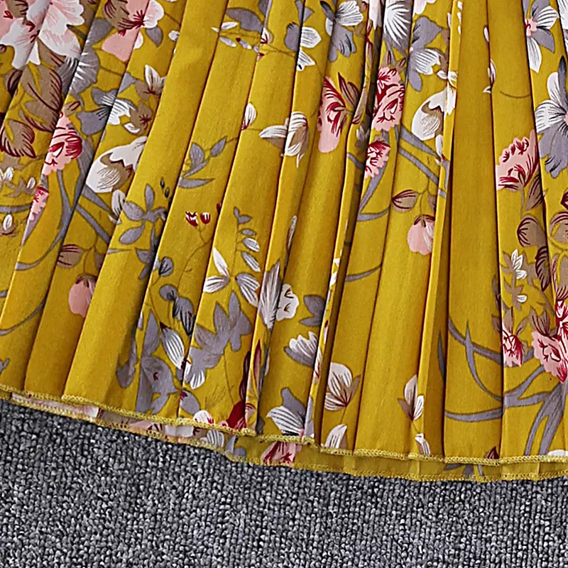 Girls' Floral Print Dress, Peter Pan Collar, Flared Long Sleeves, Pleated Knee Skirt, Elegant and Sweet, Cute, Spring, Summer
