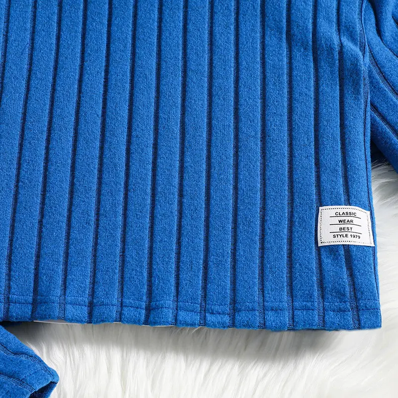 8-12 Years New Autumn Spring Suits Blue Long Sleeve Short Top & Blue Pants For Girls Casual Solid Color Casual Vacation Suits