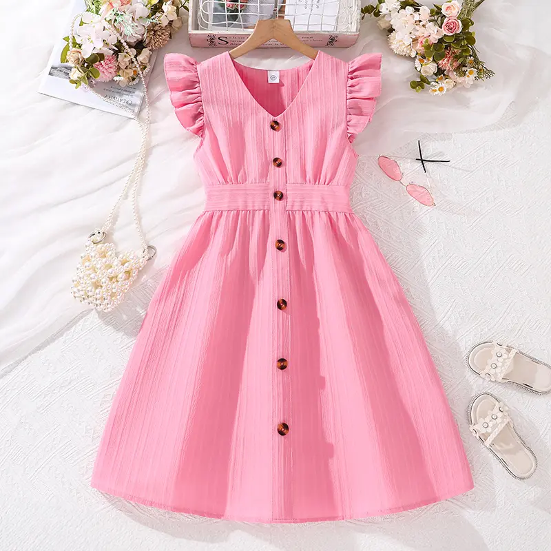 Kids Dress For Girls Pink Sleeveless Cute Sweet Princess Dress Korean Style For Birthday Party And Summer Holiday Daily Clothes