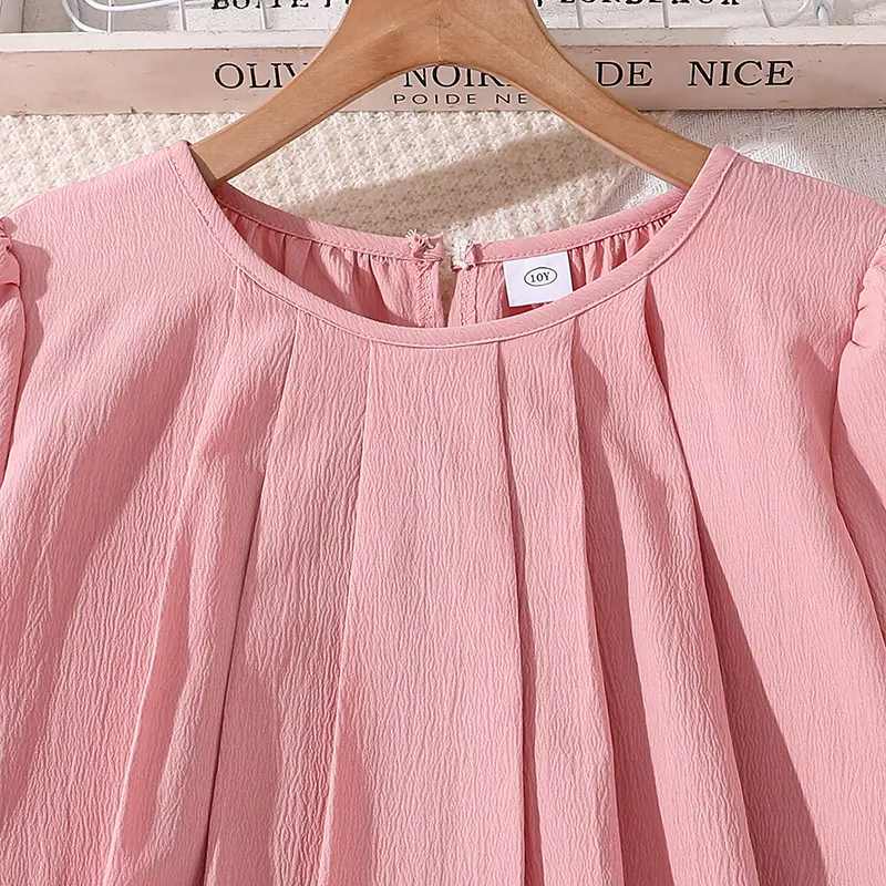Kids Spring Autumn Fashion Dress For Girls  Simple Classic Design Pink Long Sleeve Princess Party Dress Sweet Lovely Style