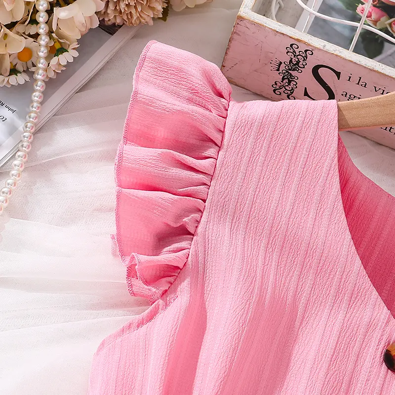 Kids Dress For Girls Pink Sleeveless Cute Sweet Princess Dress Korean Style For Birthday Party And Summer Holiday Daily Clothes