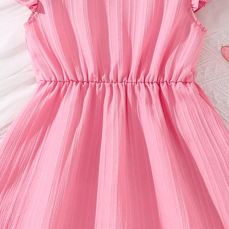 Kids Dress For Girls Pink Sleeveless Cute Sweet Princess Dress Korean Style For Birthday Party And Summer Holiday Daily Clothes