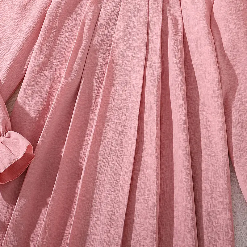 Kids Spring Autumn Fashion Dress For Girls  Simple Classic Design Pink Long Sleeve Princess Party Dress Sweet Lovely Style