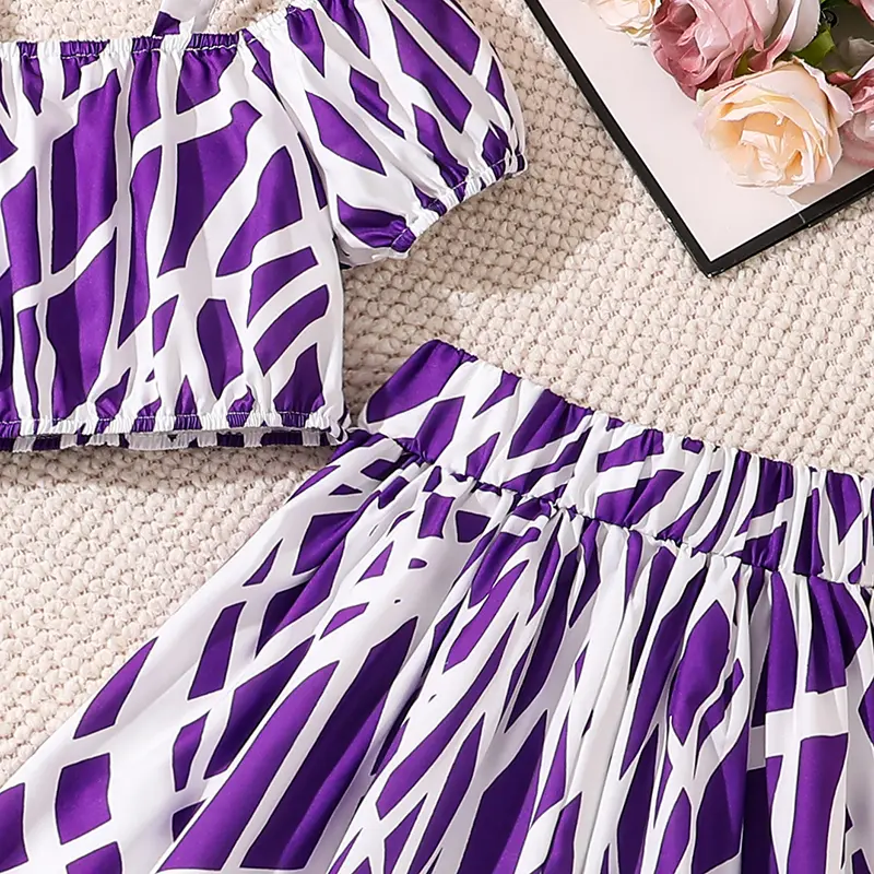 Children Clothes Sets For Girls Purple Off-the-Shoulder Camisole & Elastic Waist Straight Skirt 2 Pcs Girls Outfit Children Suit