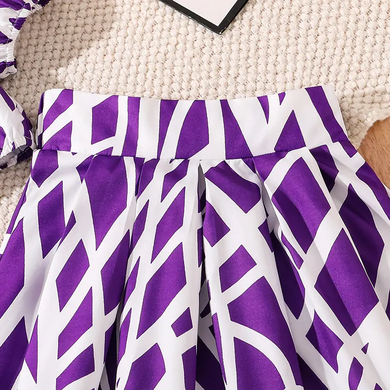 Children Clothes Sets For Girls Purple Off-the-Shoulder Camisole & Elastic Waist Straight Skirt 2 Pcs Girls Outfit Children Suit
