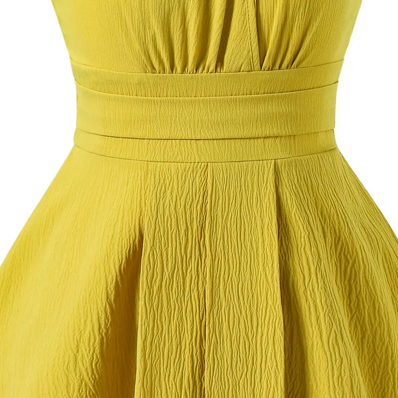 Summer New Solid Color Yellow Sling Elastic Waist A-Line Dress For Girls 8-12 Years Elegant Princess Dress Birthday Party Set